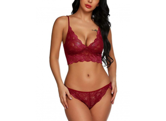 Conjunto Lingerie Calcinha e Sutiã de Renda Vinho