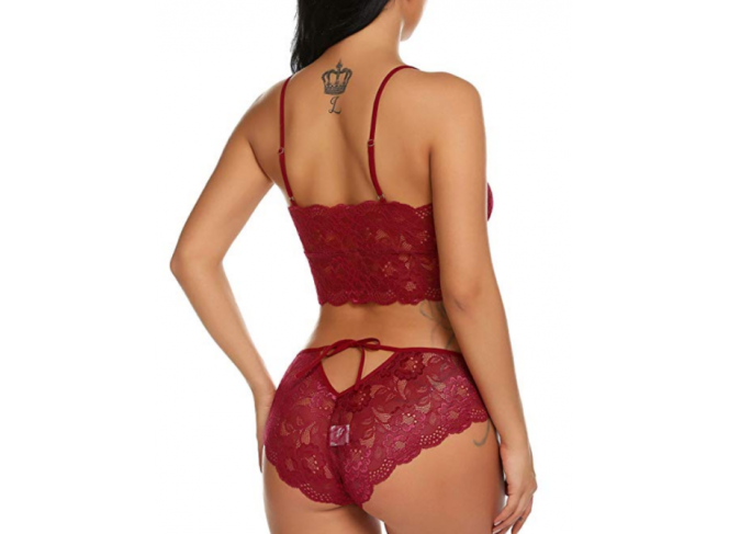 Conjunto Lingerie Calcinha e Sutiã de Renda Vinho
