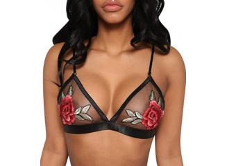 Sutiã Triangulo Transparente Com Aplicação De Rosas Preto