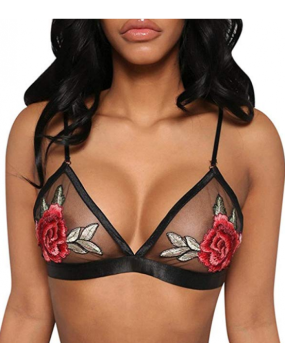 Sutiã Triangulo Transparente Com Aplicação De Rosas Preto Sutiã Triangulo Transparente Com Aplicação De Rosas Preto