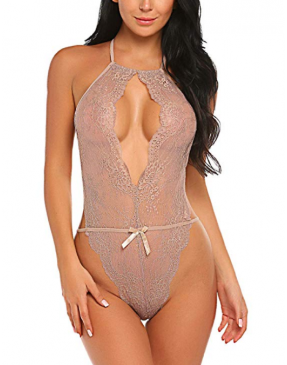 Teddy Lingerie Body de Renda Nude Teddy Lingerie Body de Renda Nude