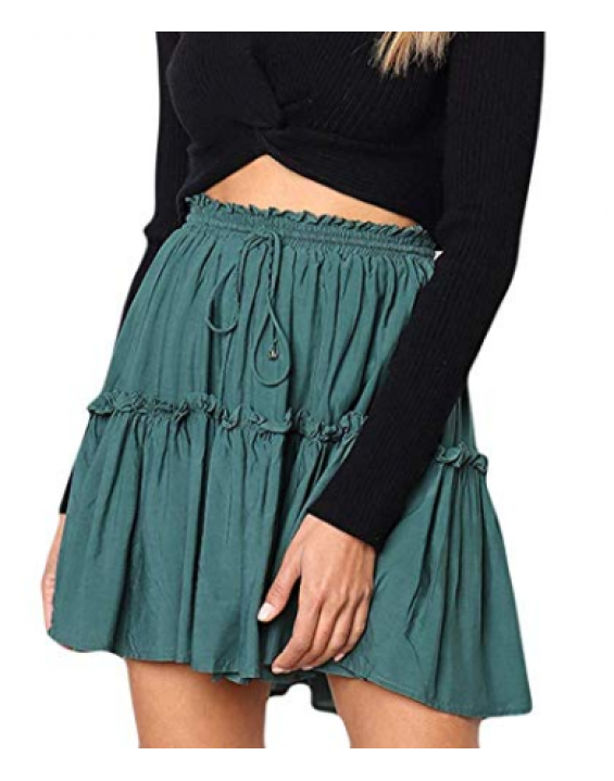 Mini Saia Cintura Alta Boho Bohemian Azul