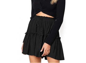 Mini Saia Cintura Alta Boho Bohemian Preta