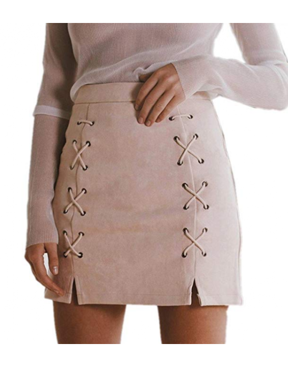 Mini Saia Cintura Alta de Camurça Rosa