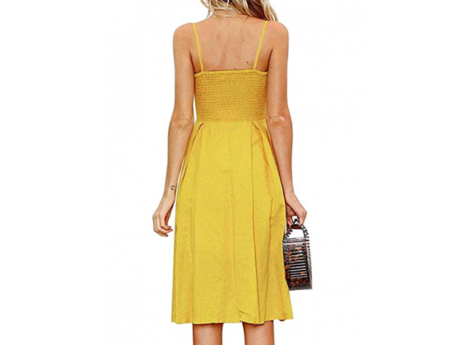 Vestido Midi com Botões e Decote Laço Branco