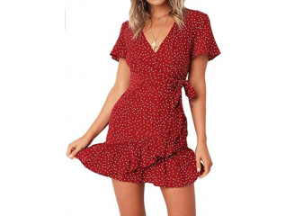 Vestido Curto de Poá Transpassado Vermelho