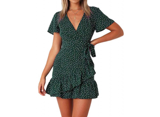 Vestido Curto de Poá Transpassado Verde