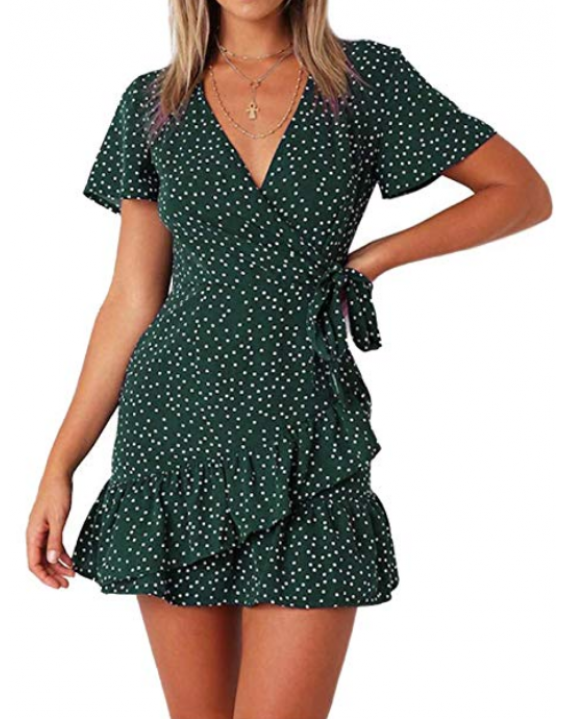 Vestido Curto de Poá Transpassado Verde