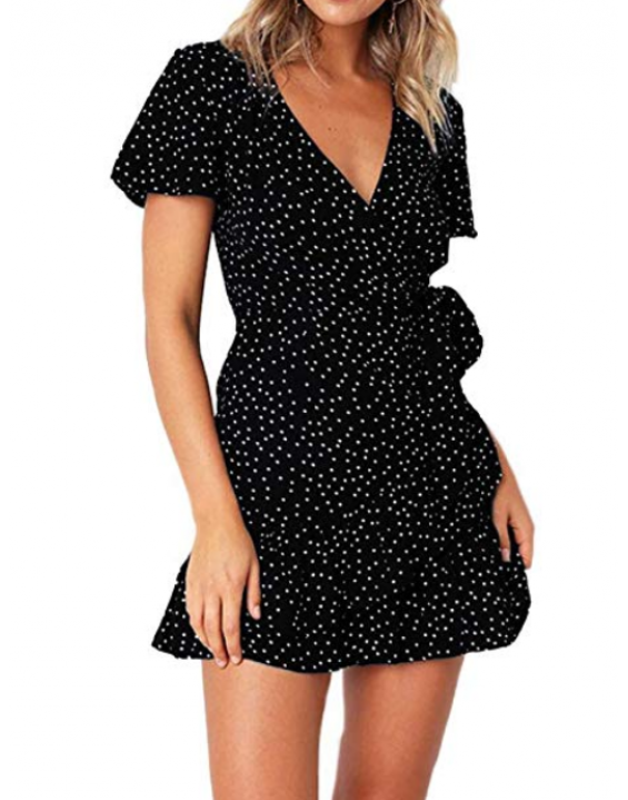 Vestido Curto de Poá Transpassado Preto