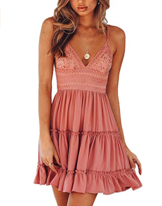 Vestido Curto com Renda Floral Rosa Vestido Curto com Renda Floral Rosa