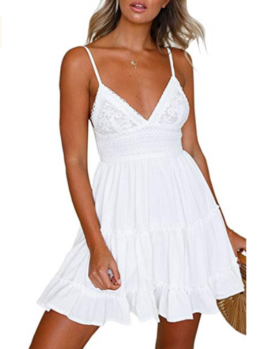 Vestido Curto com Renda Floral Branco