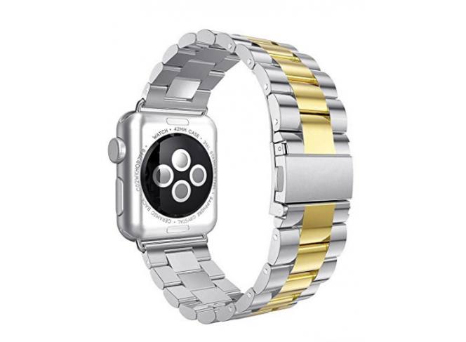 Pulseira de Aço Inox para Apple Watch Clássica Silver Gold Pulseira de Aço Inox para Apple Watch Clássica Silver Gold