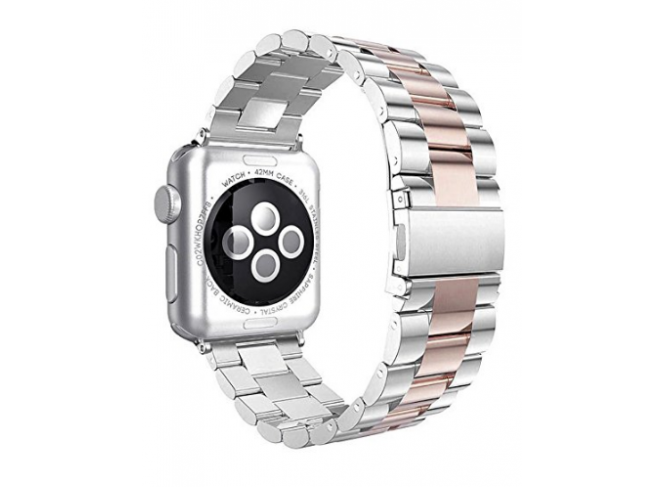 Pulseira de Aço Inox para Apple Watch Clássica Silver Rose