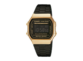 Casio Relógio Digital Vintage A168WEGB-1BEF Preto e Dourado com Visor Preto