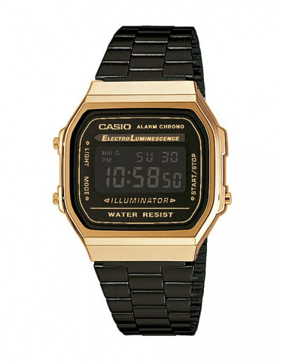 Casio Relógio Digital Vintage A168WEGB-1BEF Preto e Dourado com Visor Preto