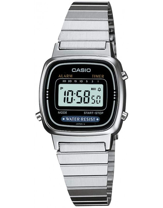 Casio Relógio Digital Vintage LA670WD-1 Prata e Preto