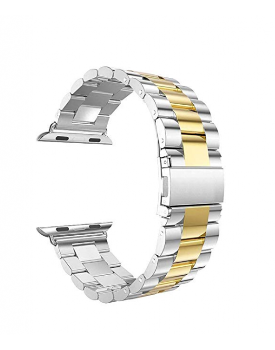 Pulseira de Aço Inox para Apple Watch Clássica Silver Gold Pulseira de Aço Inox para Apple Watch Clássica Silver Gold