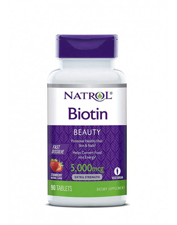 Natrol Suplemento Biotin 5000mcg Fast Dissolve Morango (90 Comprimidos)