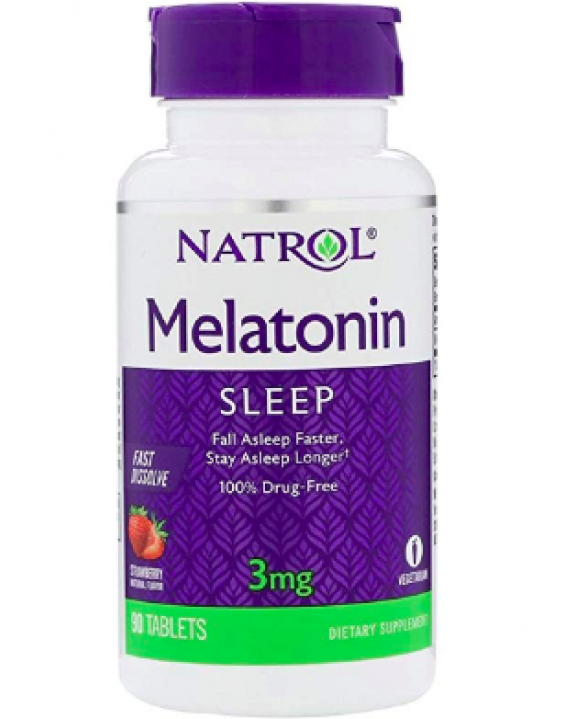 Natrol Suplemento de Melatonina 3mg Fast Dissolve Sabor Morango (90 Comprimidos)