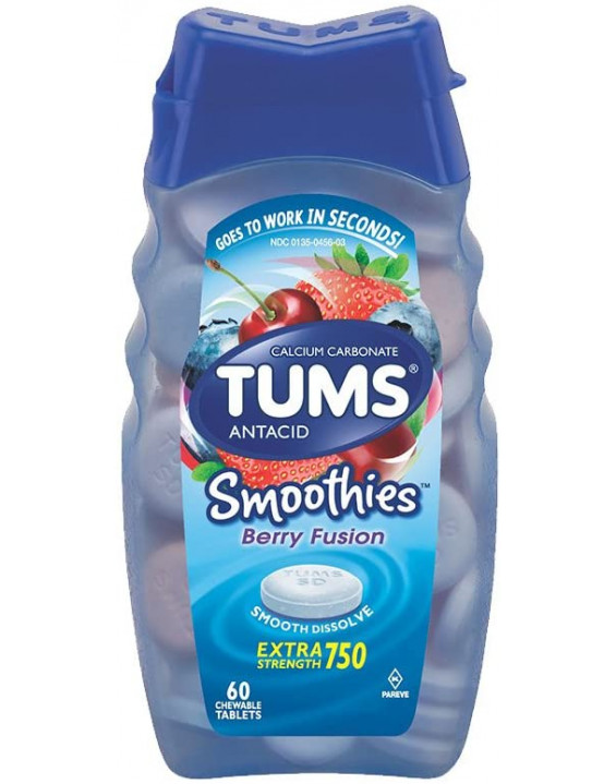 TUMS Anti-ácido Alívio para Azia Smoothies Extra Strength 750 Sabor Berry Fusion (Contém 60)